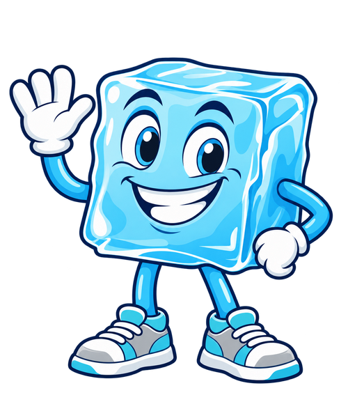 Mr. Freshy, the smiling ice-cube mascot